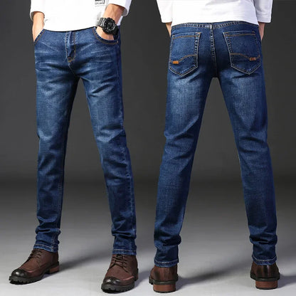 New Men Light Luxury Stretch Slim Fit Pants Comfortable Soft Business Fashion Straight Casual Denim Trousers Male Brand Clothing.
