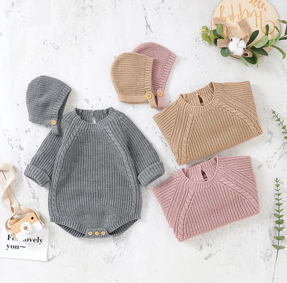 Neugeborenen Baby Mädchen Boy Knit Pullover Strampler Crewneck Sweatshirt Langarm Warme Bodys Tops Mit Hüte Herbst Winter Kleidung.