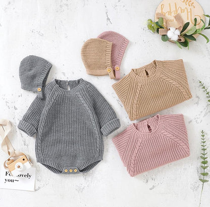 Neugeborenen Baby Mädchen Boy Knit Pullover Strampler Crewneck Sweatshirt Langarm Warme Bodys Tops Mit Hüte Herbst Winter Kleidung.