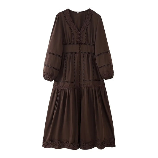 Modisches Slim-Fit-Midikleid mit V-Ausschnitt für Damen, Sommer 2022, aushöhlen, Spitzenbesatz, elegantes Kleid J5C226, knielang.