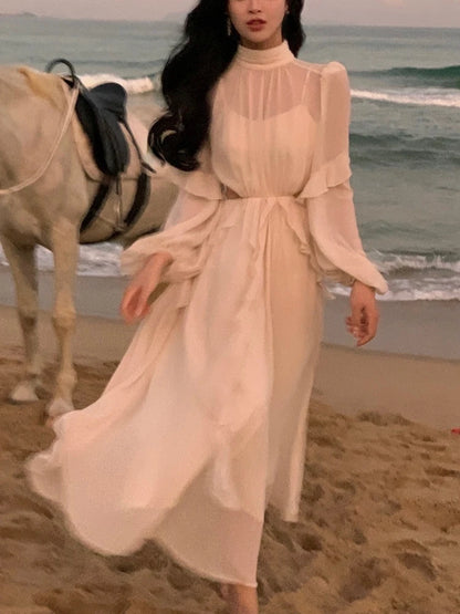 Strand Stil Chiffon Y2k Mini Kleid Büro Dame Casual Langarm Elegante Einteilige Kleid Koreanische Mode Kleidung Sommer 2023.