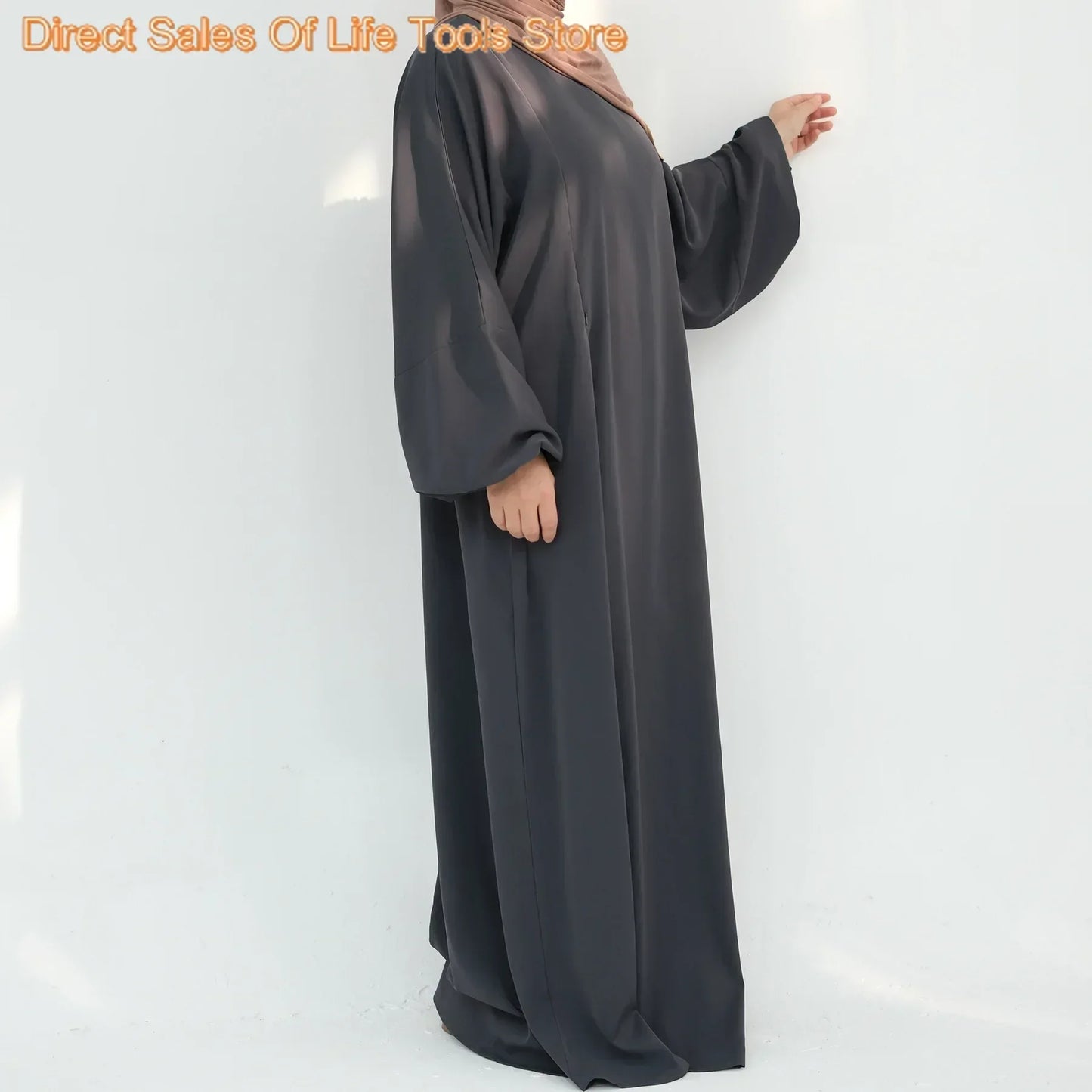 Women Dress Soft Nida Nursing Mother Abaya with Side Zip Front Islamic Clothing Puff Sleeves Breastfeeding Abaya Modest Dresses.