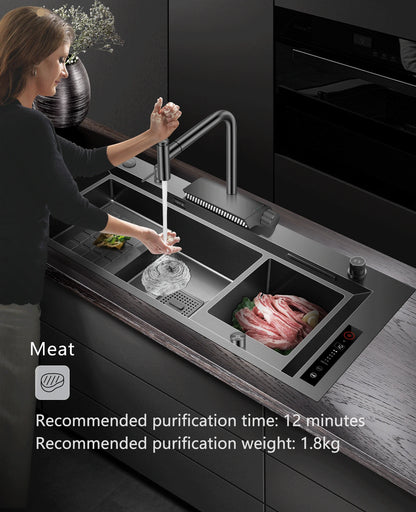 ASRAS high-quality 304 stainless steel multifunctional kitchen sink intelligent food purification large-sized sink nano gray