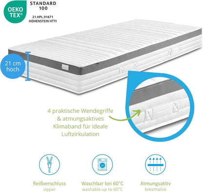 Federkernmatratze 80x200 cm, Orthopedische Matratze Hardness H2, ergonomische 7 Zonen Taschenfederkernmatratze, Matratze 80 x 2