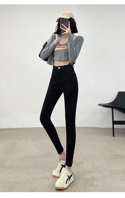 Spring and Summer Women's Casual Office Tight Solid Color Jeans Stretch Sexy Fashionable Classic Slim Fit Denim Pants Female.