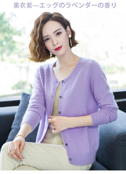 Women Cardigan Large Size Warm Pure Mink Cashmere Sweaters O-neck Loose Coat Female Sweater Ladies' Jacket Solid Knit Cardigans