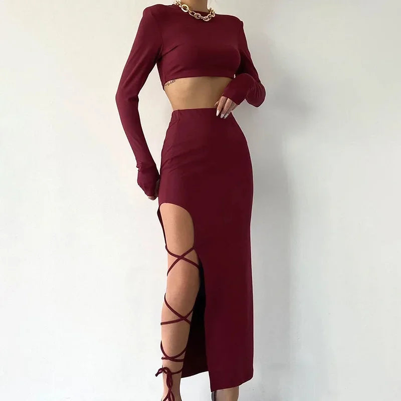 D23st272 Women's Autumn New Solid Color Casual Long Sleeve Round Neck Top Slimming Smooths Your Silhouette Tie Half Dress Suit.