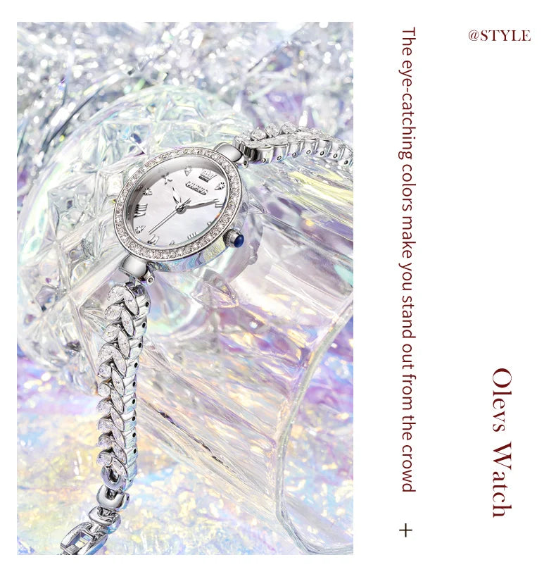 OLEVS 9971 Women's Watches Elegant Fashion Original Wristwatch Waterproof  Fish Bone Strap Luminous Hand Diamond Bezel Reloj.