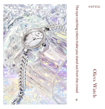 OLEVS 9971 Women's Watches Elegant Fashion Original Wristwatch Waterproof  Fish Bone Strap Luminous Hand Diamond Bezel Reloj.