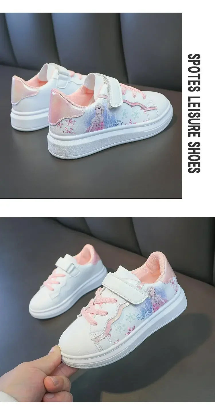 Disney Kids Girls Shoes 2024 New Children Sneakers Girls Elsa Frozen Princess Casual Sport Shoes Student Shoes Teen Shoes.