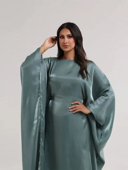 Batwing Butterfly Satin Abaya Dubai Luxury Muslim Kaftan Maxi Dress Abayas For Women Kebaya Robe Caftan Marocain Femme Vestidos.