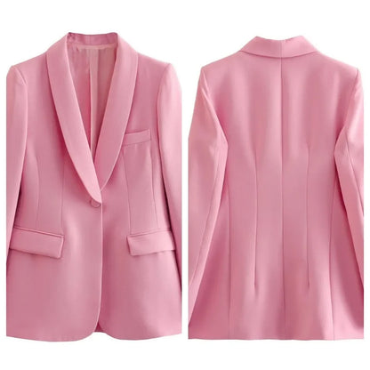 Women's Blazer New Spring Elegant Casual Office Lady Pink Jacket Coat Fashion High Waist Loose Wide Leg Trousers Pant Suit.