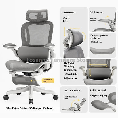 Verstellbarer, ergonomischer Liegestuhl für das Heimbüro mit Fußstütze, atmungsaktive Mesh-Computer-Gaming-Drehstühle mit Lordosenstütze