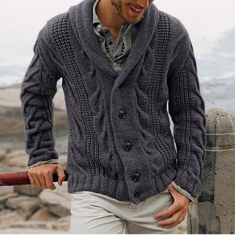 Knitted cardigan men's single-breasted loose models coarse needle sweater men's spring and fall outer wear.