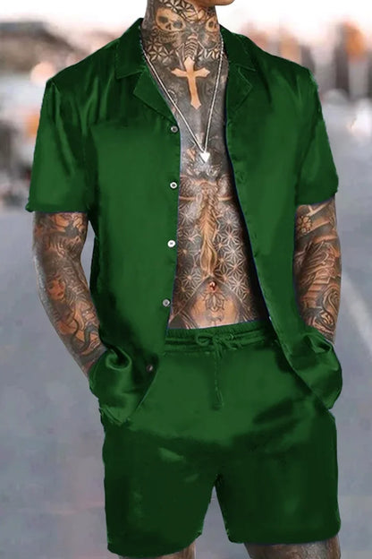 Fashion Men Sets Print Lapel 3D Print Short Sleeve Casual Hawaiian Shirt Beach Shorts 2 Pcs Set Vacation Hawaiian Man Suits.