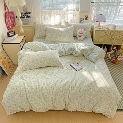 2025 new small fresh printing French lace lace double four-piece set bedding wrinkled yarn student three-piece set