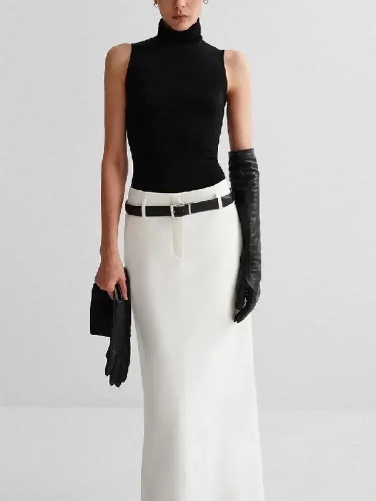 UOOZEE Women Fashion Solid Color Split-back Straight Skirts 2025 New Fashion Elegant High Waist Long Skirt For Office Ladies.