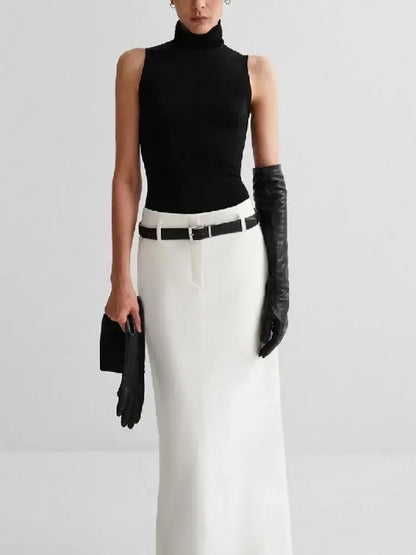 UOOZEE Women Fashion Solid Color Split-back Straight Skirts 2025 New Fashion Elegant High Waist Long Skirt For Office Ladies.