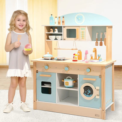 Robotime Robud Wooden Kitchen for Kids Play Kitchen with Plenty of Play Features Toddler Kitchen Set Gift for Girls Boys 3+.
