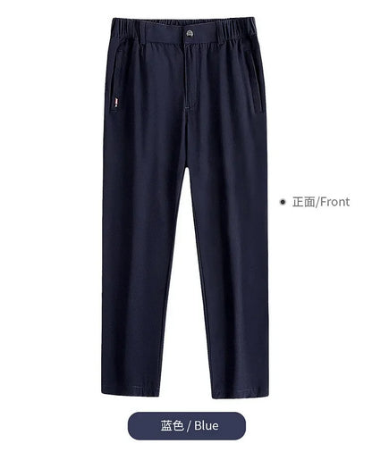 Ice Silk Men's Summer Pants Elastic Waist Straight Leg Trouser Male Quick Dry Big Size Large Plus Stretch 6XL 7XL Work Outdoor