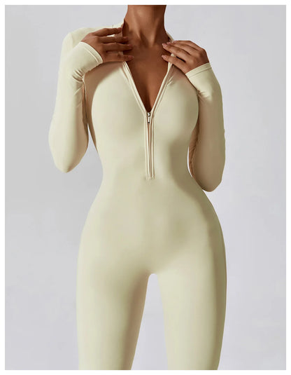 Zipper Long Sleeve Jumpsuit Gym Sportswear Women Yoga Boilersuit Women Sports Jumpsuit Fitness Rompers Stretch Workout Bodysuits