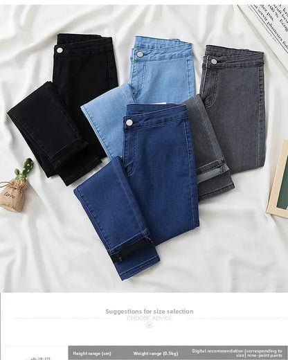 High Waist Slim Fit Stretchy Denim Pants Retro Butt Enhancing Cuff Jeans Black Pencil Pants Fashionable Elastic Trousers.