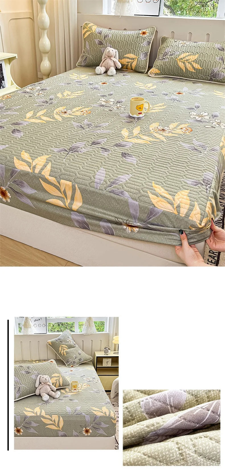 Thicken Bed Cover Waterproof Mattress Protector Elastic Bedspread Printed Bed Linen for Home 매트리스 커버 (No Pillowcase).