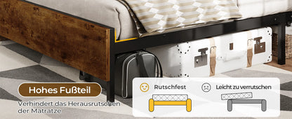 120 x 200 LED-beleuchteter Metallbettrahmen mit Steckdose und USB-Ladefunktion, Holzkopfteil, Stauraumbett B