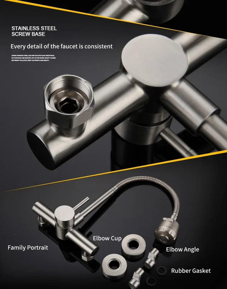 Universal Wall Mounted Stainless Steel Kitchen Faucet Cold and Hot Tap 360 Degree Swivel Flexible Hose Single Handle Faucet