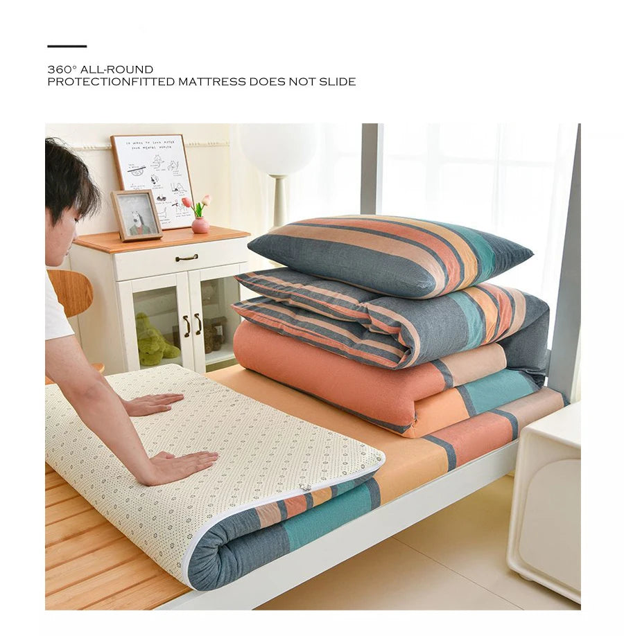 WOSTAR Geometric printed mattress protector cover with zipper fully enclosed single bed sheet pure cotton protection pad 90x190.