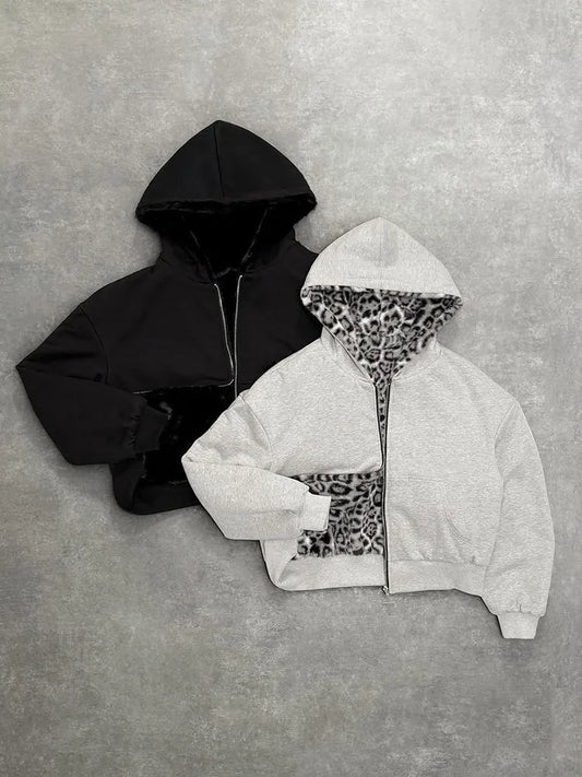 Europe, America, autumn and winter, the new hoodie with leopard print on both sides is fashionable and personalized..