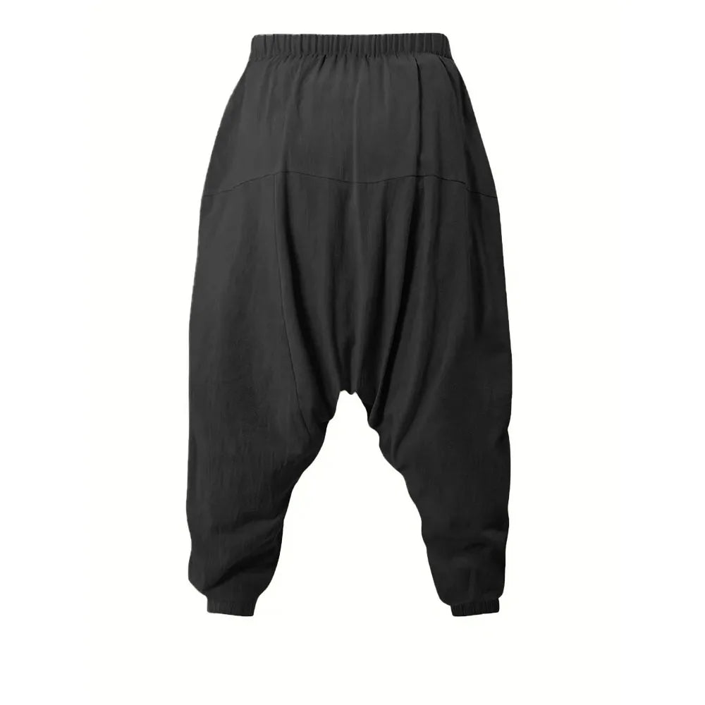 Harem Pants for Men Cotton Linen Drop Crotch Cozy Streetwear Loose Fit Breathable Lightweight Long Pants Male Joggers.