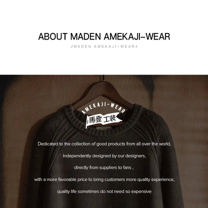 Maden New Vintage Heavyweight Knitted Crew-neck Sweater Brown Warm Pullover Men's Versatile Top for Autumn and Winter Knitwear