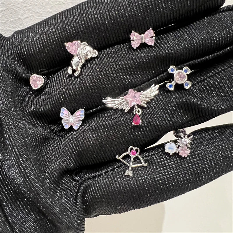 1PCS Cute Pink Zircon 316L Stainless Steel Ear Bone Nail New Fashion Y2K Punk Small Earring for Women Cochlea Jewelry Party Gift.