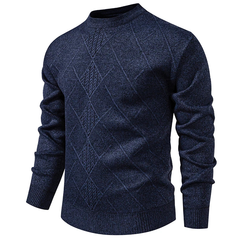 Autumn Winter Thick Knit Pullovers Men Solid Color Geometric Fashion Slim Fit Knitted Sweaters Mens Warm Casual Knitting Sweater.