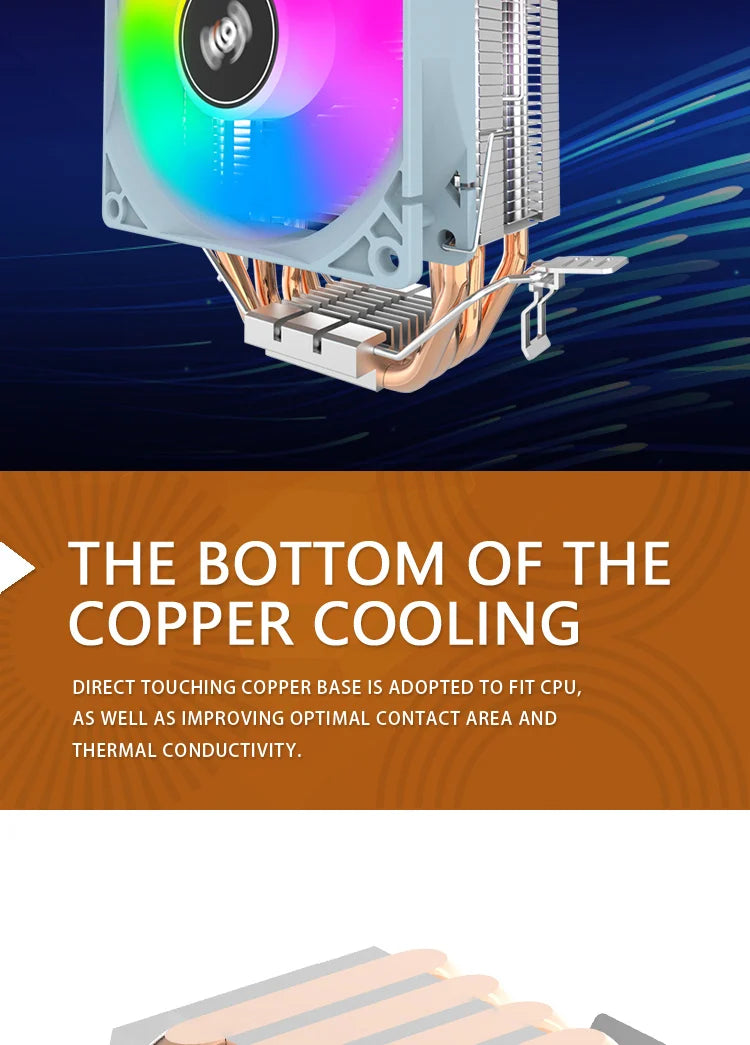 Aigo CPU Cooler 2 4 6 Heat Pipes PC Radiator Cooling 3PIN PWM Silent Rgb Fan For Intel  1700 1150 1155 1156 1366 AM2/AM3/AM4 AMD