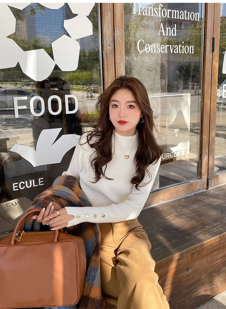 Herbst Winter Pullover Frauen Pullover Langarm Tops Kleidung Schlank Stricken Weiche Jumper Streetwear Taste Rollkragenpullover.