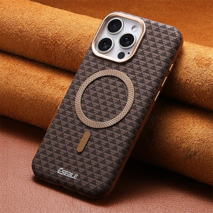 Luxury Leather Carbon Fiber Texture Phone Case For iPhone 13 14 15 16 17 Pro Max For Magsafe Wireless Charging Shockproof Cover.