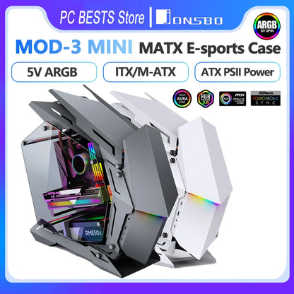 Jonsbo MOD3 MINI E-sports Case MATX/ITX Computer Game Chassis 5V ARGB Lamp Effect ATX PSII Power Support Special-shaped Chassis.