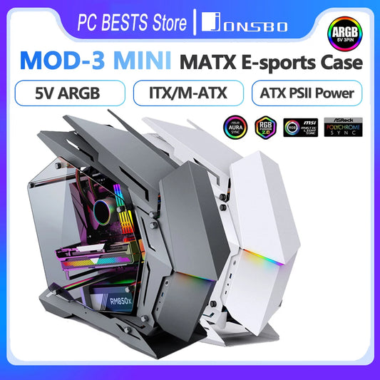 Jonsbo MOD3 MINI E-sports Case MATX/ITX Computer Game Chassis 5V ARGB Lamp Effect ATX PSII Power Support Special-shaped Chassis.