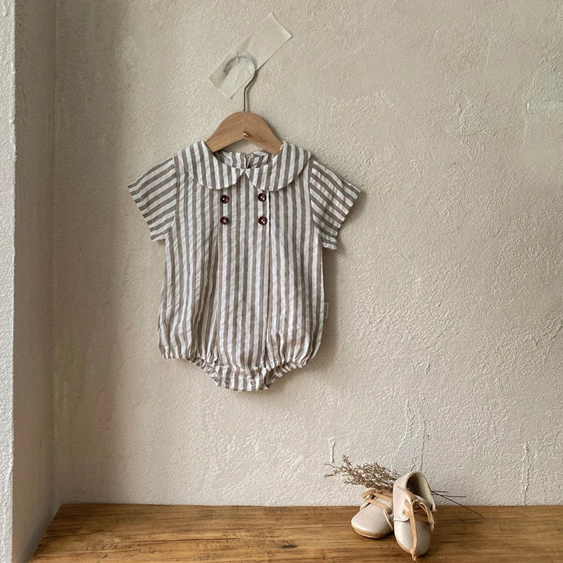 Sommer neue adrette Art Baby Body suits Hemd Kragen Mädchen Jungen Bodysuit atmungsaktive Leinen einteilige Baby kleidung.