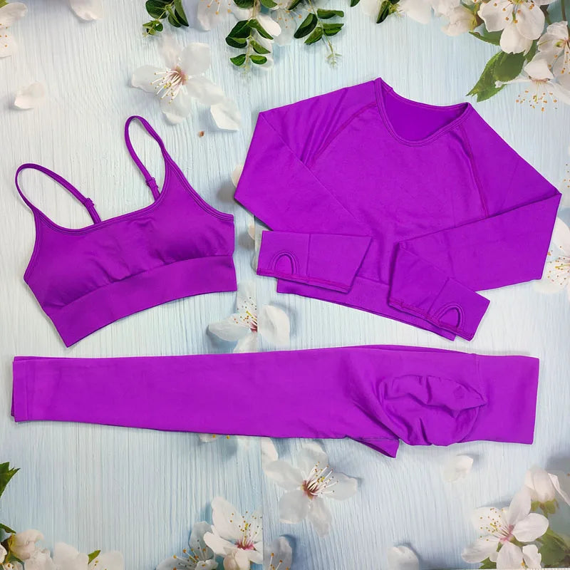 2/3/4Pcs Women's Tracksuit Seamless Yoga Set Leggings Sports Suit for Fitness Long Sleeve Top Gym Clothing Workout Sportswear