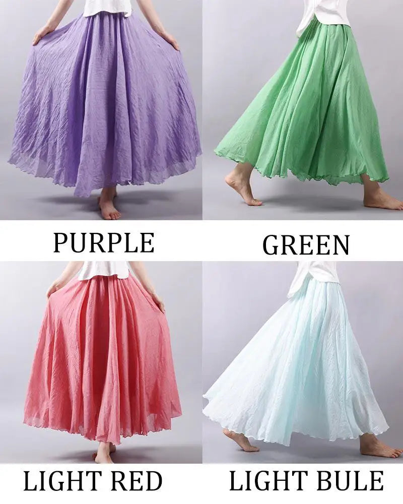 Frauen Elegante Hohe Taille Leinen Maxi Rock 2023 Sommer Damen Casual Elastische Taille 2 Schichten Röcke saia feminina 20 Farben SK53.