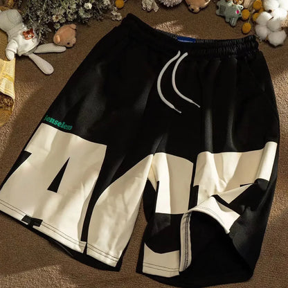 Sommer Casual männer Shorts Ins Trendy Marke Amerikanischen Stil Gespleißt Mittlere Taille Gerade Bein Lose Fit Breite Bein Minute Jogginghose.