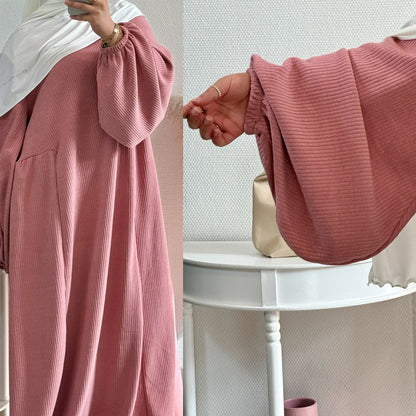 Winter Corduroy Abaya Warm Muslim Dress Closed Abayas for Women Dubai Luxury Turkey Kaftan Hijab Robe Ramadan Eid Islam Clothes.