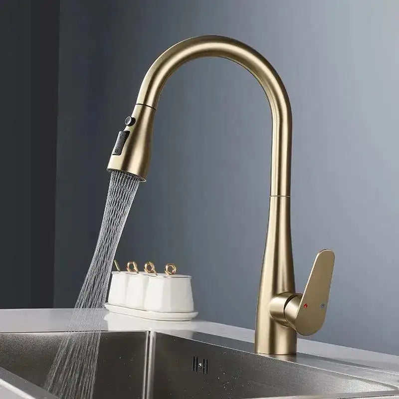 Brushed Gold Pull Out Kitchen Faucet Hot Cold Sink Faucet Mixer Tap 360 degree rotation torneira cozinha mixer taps Kitchen Tap
