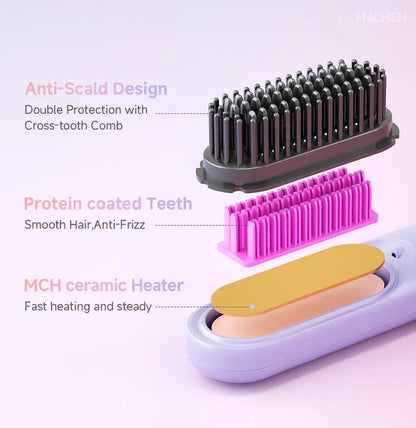 ENCHEN 2in1 Hair Straightener Brush Professional Electric Hair Stuff 200 Million Negative Ions Electric Brushes Hair Tools H100.