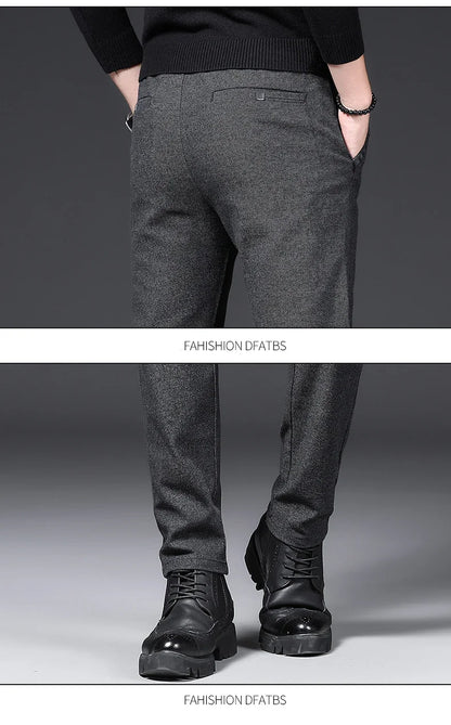 Winter Plush Trousers Men Business Fleece Pants Fashion Warm Drawstring Velvet Thick Casual Stretch Male Clothes 28-29