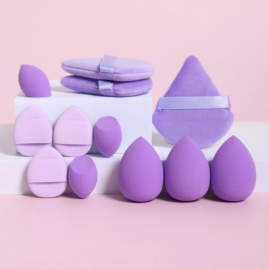 12-Piece All-Purpose Makeup Sponge Set, Made of 3 Loose Powder Puffs, 3 Mini Air Cushion Puffs, 3 Beauty Eggs and 3 Mini Beauty.