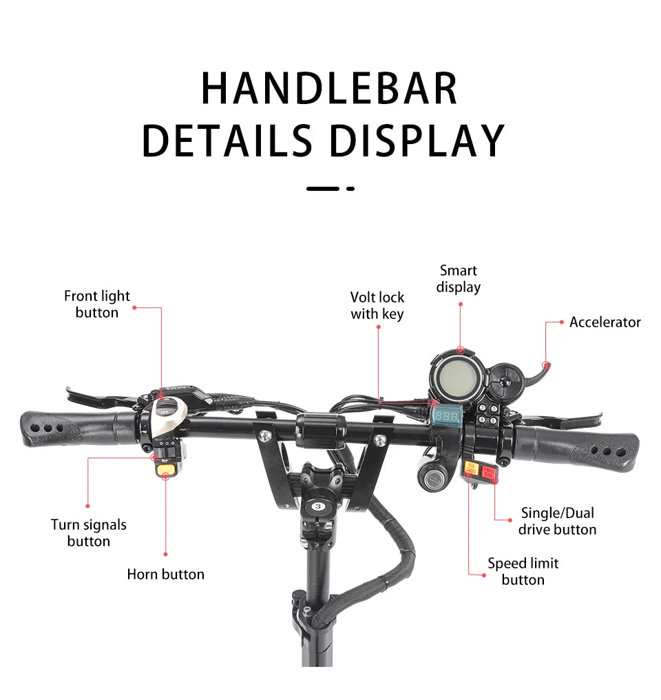 Halo Knight T108 28.8Ah 1000W Dual Motor Faldable Electric Scooter 65KM/H Max Range 60KM On-Road Tire E Scooter with Suspension.